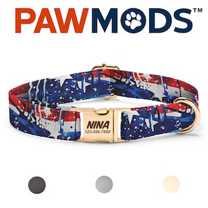 Personalized American Flag Dog Collar 4th of July Dog Collar Red White Blue Patriotic Dog Collar USA Stars & Stripes Independence Day Gift