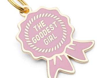 The Goodest Girl Dog Tag For Dogs, Award Ribbon Dog Tag, Pet ID Tag, Enamel Pet Name Tags, Free Personalized Engraving, Funny Dog Tags, Gift