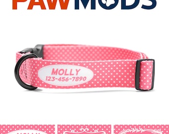 Pink Dog Collar Personalized Polka Dot Dog Collar Girl Custom Dog Collar with Name Female Puppy Collar Dog Gift Dog Mom Small Polka Dots
