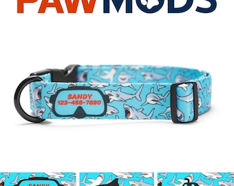 Shark Dog Collar Personalized Dog Collar Shark Custom Dog Collar Boy Ocean Dog Collar with Name Great White Shark Dog Collar Girl Dog Mom