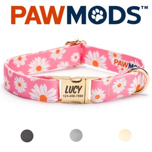 Daisy Dog Collar Personalized Dog Collar Flower Pink Dog Collar Girl Floral Puppy Gift with Laser Engraved Metal Quick Release Buckle