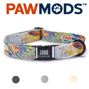 Tie Dye Dog Collar Personalized, Custom Dog Collar with Name, XS - XL Adjustable Swirl Hippie Dog Collar, Engraved Metal Buckle Dog Mom Gift