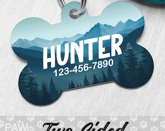 Mountain Dog Tag, Trees Dog Tag Personalized, Camping Pet Tag, Hiking Custom Dog Tag, Nature Dog ID Tag, Pet ID Tag, Double Sided Dog Tag