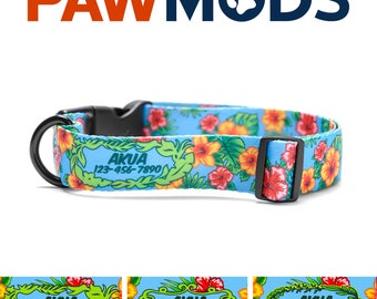 Hibiscus Dog Collar Personalized Dog Collar Floral Dog Collar Girl Hawaiian Dog Collar Flower Dog Collar Boy Tropical Dog Collar Custom Name