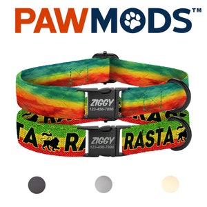 Rasta Lion Dog Collar Personalized Tribal Jamaica Dog Collar Tie Dye Reggae Dog Collar Custom Dog Collar with Name Rastafari Dog Gift