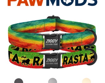 Rasta Lion Dog Collar Personalized Tribal Jamaica Dog Collar Tie Dye Reggae Dog Collar Custom Dog Collar with Name Rastafari Dog Gift
