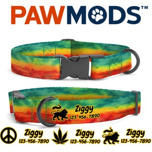 Tie Dye Rasta Dog Collar Personalized Jamaica Dog Collar Reggae Dog Collar Custom Dog Collar with Name Rastafari Dog Collar Dog Gift