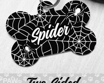 Spider Web Dog Tag, Custom Personalized Spooky Halloween Pet ID Tag, Scary Goth Puppy Gift
