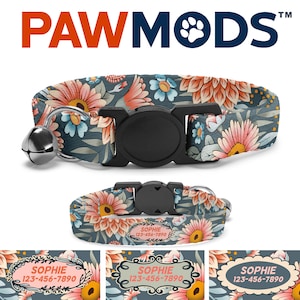 Floral Cat Collar Girl Boho Cat Collar Personalized Wild Flower Cat Collar Blush Pink Custom Cat Collar With Name Kitten Collar Cat Gift Mom