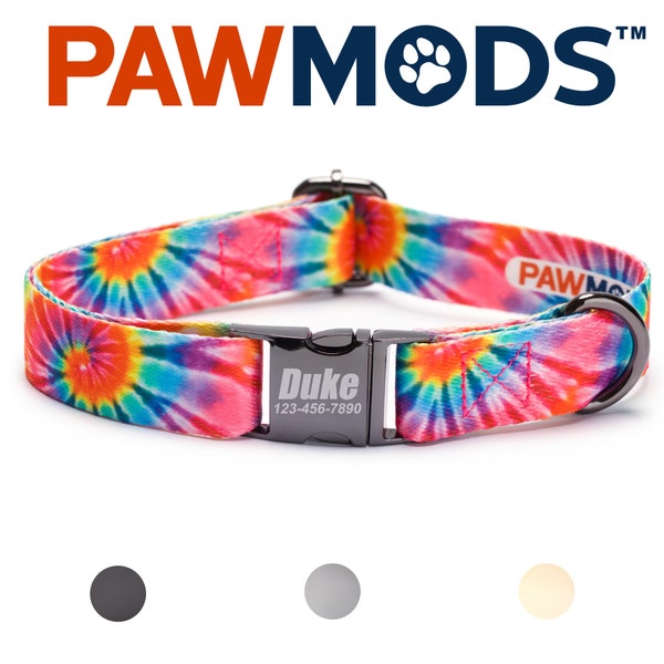 Tie Dye Dog Collar Personalized Hippie Dog Collar Girl Bohemian Dog Collar with Name Puppy Gift Laser Engraved Metal Quick Release Buckle