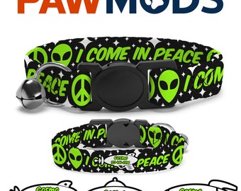 I Come in Peace Alien Cat Collar Personalized Green Martian Cat Collar Outer Space Gray Aliens Cat Collar Custom Breakaway Collar Cat Gift