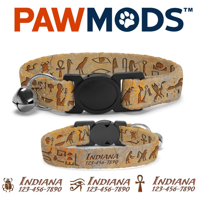 Personalized Egyptian Hieroglyphics Cat Collar by PawMods.