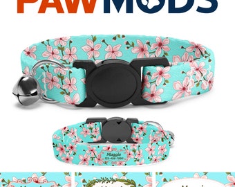 Cherry Blossom Cat Collar Personalized Cat Collar Japanese Custom Cat Collar Girl Floral Cat Collar with Name Pink Sakura Kitten Collar Gift