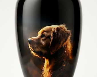 Golden Retriever Memorial Urn – Obsidian Black Pet Cremation Tribute (10-Inch)