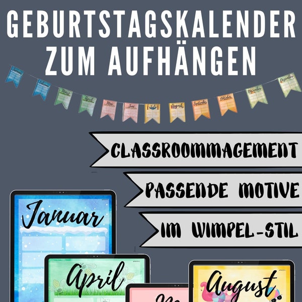 Classroom Management Kalender Deutsch | Geburtstagskalender Wimpel Set für Sekundarstufen | Lehrer Pädagogen Schulbedarf Mittelschule