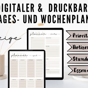 TÄGLICHER & WÖCHENTLICHER PLANER - digital - Sofortdownload - beige - printable - ausdruckbar - GoodNotes - A4 + A5