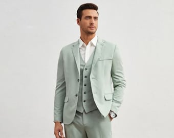 UK & US - 3 Piece Suit, Sage Green Men's Suit, wedding suit, Groom Suit,