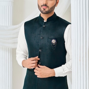 Men&#39;s Nehru Jacket: Formal Groom Wedding Kurta Waistcoat
