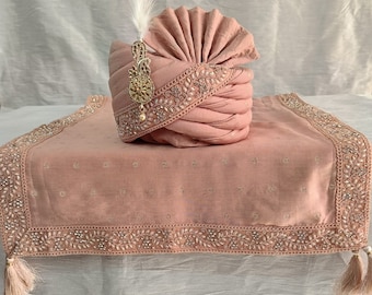 Dusty Rose Wedding Turban & Shawl Set: Indian Groom Safa