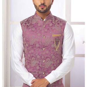 Dusty Rose Nehru Jacket: Men&#39;s Formal Wedding Groom Jacket