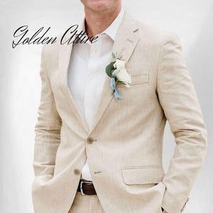 Beige Linen Suit for Men: Two-Piece Wedding Dinner Suit