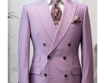 Men's Lavender Double-breasted Suit - Classic Formalwear