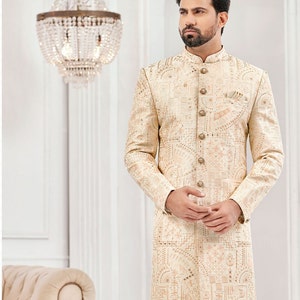 Cream Sherwani for Groom: Indian Wedding Dress