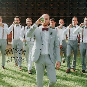 Sage Green Two-Button Suit: Stylish Wedding Groom Suit
