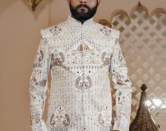 Exquisite White Sherwani: Indian Groom Wedding Outfit