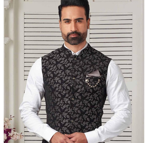 formal dress with nehru jacket Tan Pashmina Formal Nehru Jacket for Men 36