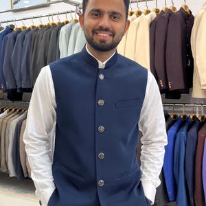 Blue Nehru Jacket: Men&#39;s Modi Waistcoat, Groom Wedding Jacket