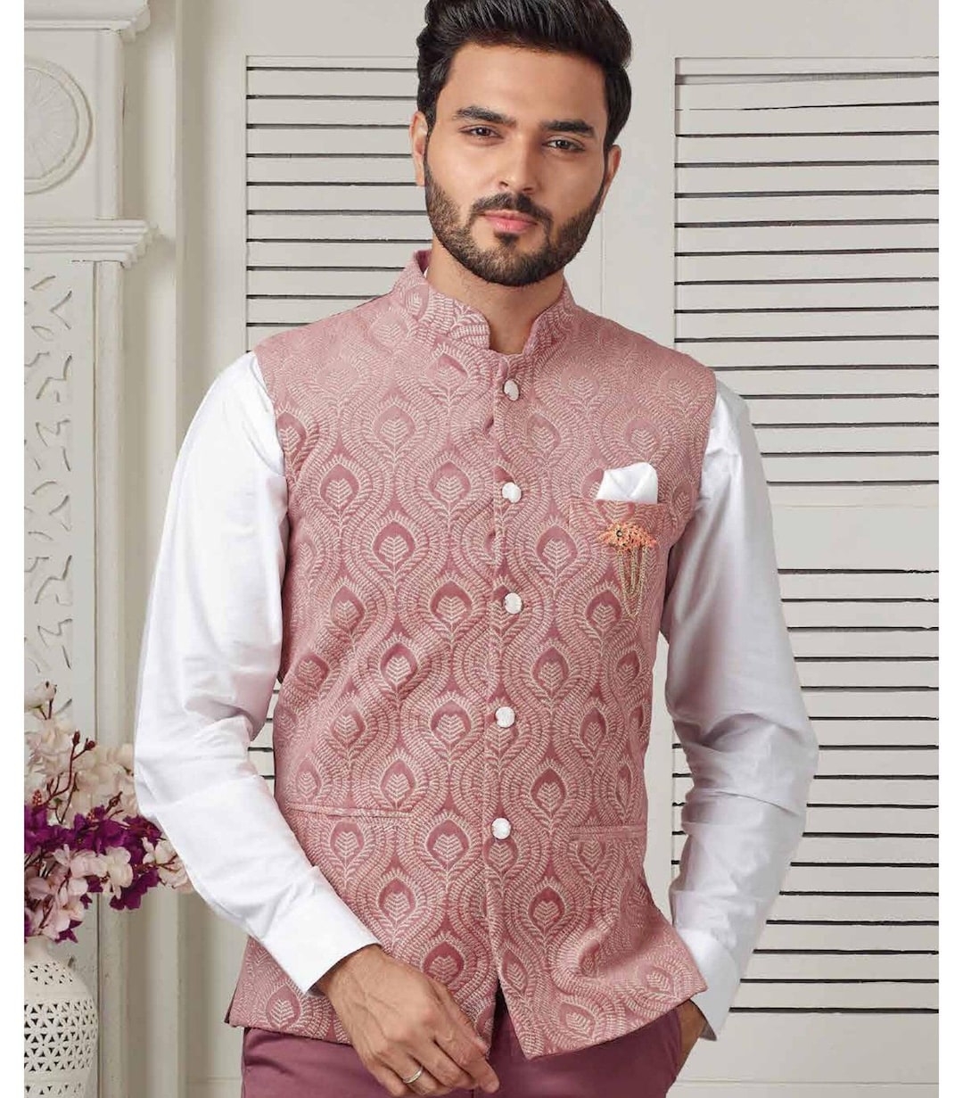 Dusty Rose Nehru Jacket for Men, Modi Jacket, Embroidery Nehru Jacket ...