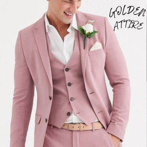 Dusty Rose 3-Piece Suit: Classic Wedding Groom Attire