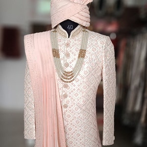 Charming Pink Sherwani, wedding Sherwani, premium sherwani, Groom Outfit, Groom Sherwani, Sherwani full set, Indian wedding Sherwani,