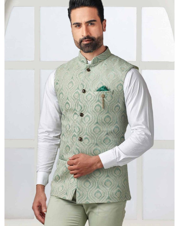 Sage Green Nehru Jacket for Men Green Modi Jacket Nehru Jacket For Wedding Groom Gift for Men Jacket Waistcoat Jacket Kurta Jacket Etsy UK