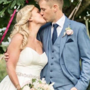 Sky Blue Slim Fit Suit: 3-Piece Wedding Groom Suit
