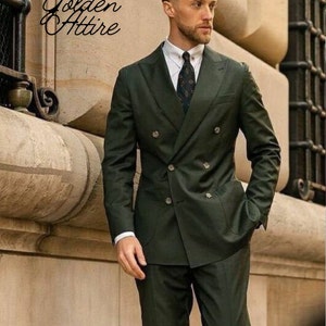 Double breasted Green suit for men, Wedding Wear Two Piece Suit, Luxury Stylish Look Premium Man Suit, Groom wore two button green suit,