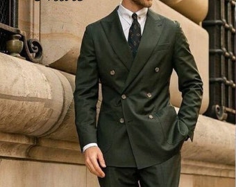 メンズ グリーンスーツ ダブルブレスト 結婚式 ディナーパーティー