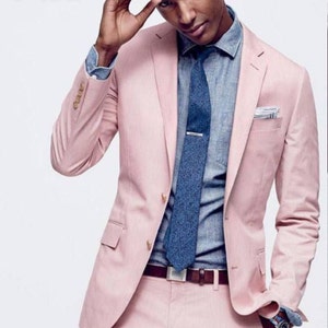 Peach Men&#39;s Suit: Slim Fit, One Button Wedding Groom Suit
