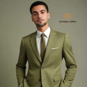 Männer Olivgrün dreiteiliger Anzug, Groomsmen-Anzug, stilvoller Luxus-Premium-Mann-Anzug, Hochzeitskleidungsanzug, maßgefertigter Anzug, khaki grüner Anzug