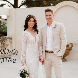 Linen Suit for Men: Cream Two-Piece Wedding Groom Attire