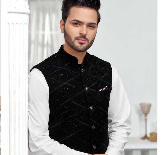Handwork Printed Black Nehru Jacket: Indian Wedding Groom Attire - Etsy Handwork Printed Black Nehru Jacket: Indian Wedding Groom Attire - Etsy