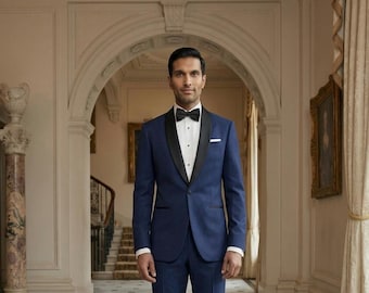 Navy Blue Shawl Lapel Tuxedo Suit, Custom Tailored Men's Formal Wear