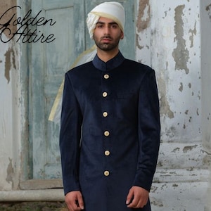 Uber Rich sherwani For Groom, Blue Sherwani, Indian Groom Dress, groom sherwani, men sherwani wedding, Blue achkan, Groom Outfit
