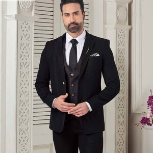 Black Three Piece Suit: Slim Fit Wedding Groom Suit
