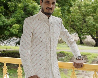Embroidered Indian Wedding Sherwani, Groom Outfit