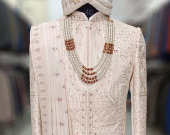 Thread Embroidered Indian Wedding Sherwani, Groom Outfit