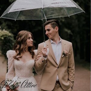 Beige Two-Piece Suit: Golden Attire Wedding Groom Suit
