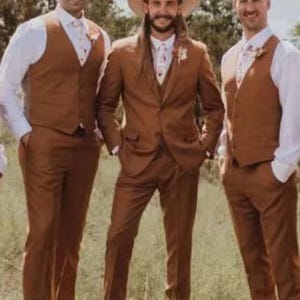 Rust 3-Piece Suit: Terracotta Wedding Groom Tuxedo