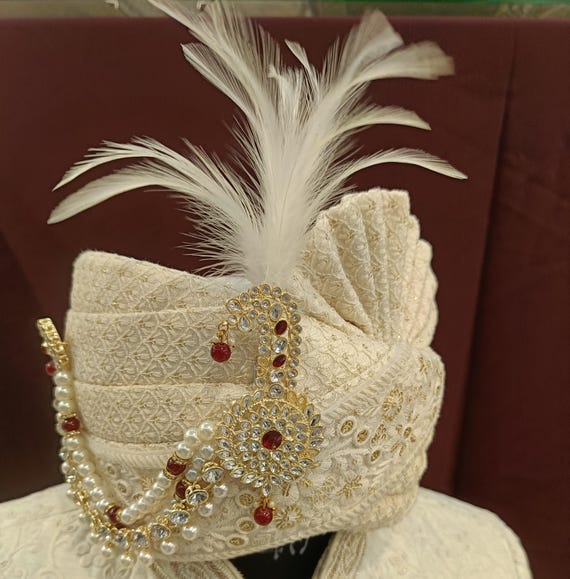 Indian Groom Turban Brooch: Beaded Pagdi Kalgi Accessory